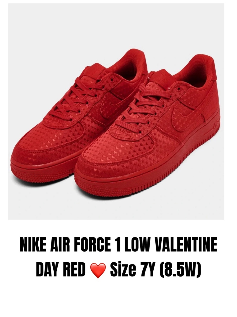 NIKE AIR FORCE 1 LOW VALENTINE DAY RED ❤️ Size 7Y (8.5W)